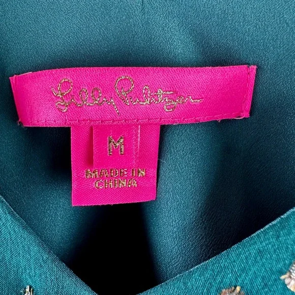 Lilly Pulitzer Silk Tank Top Gold Metallic‎ Dot Green Sleeveless V Neck Size M - Picture 9 of 17
